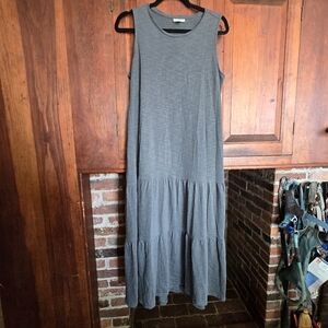 J Jill Maxi Dress Green Lagenlook Boho Tiered Sleeveless Neutral Beach - MP